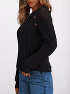Ribbed Knit T-shirt Lace Shoulder Detail (8)