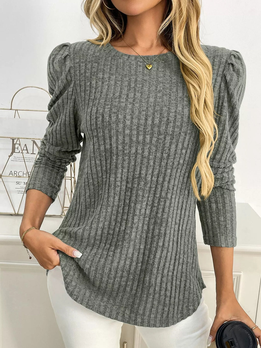 Round Neck Puff Sleeve T-shirt (31)