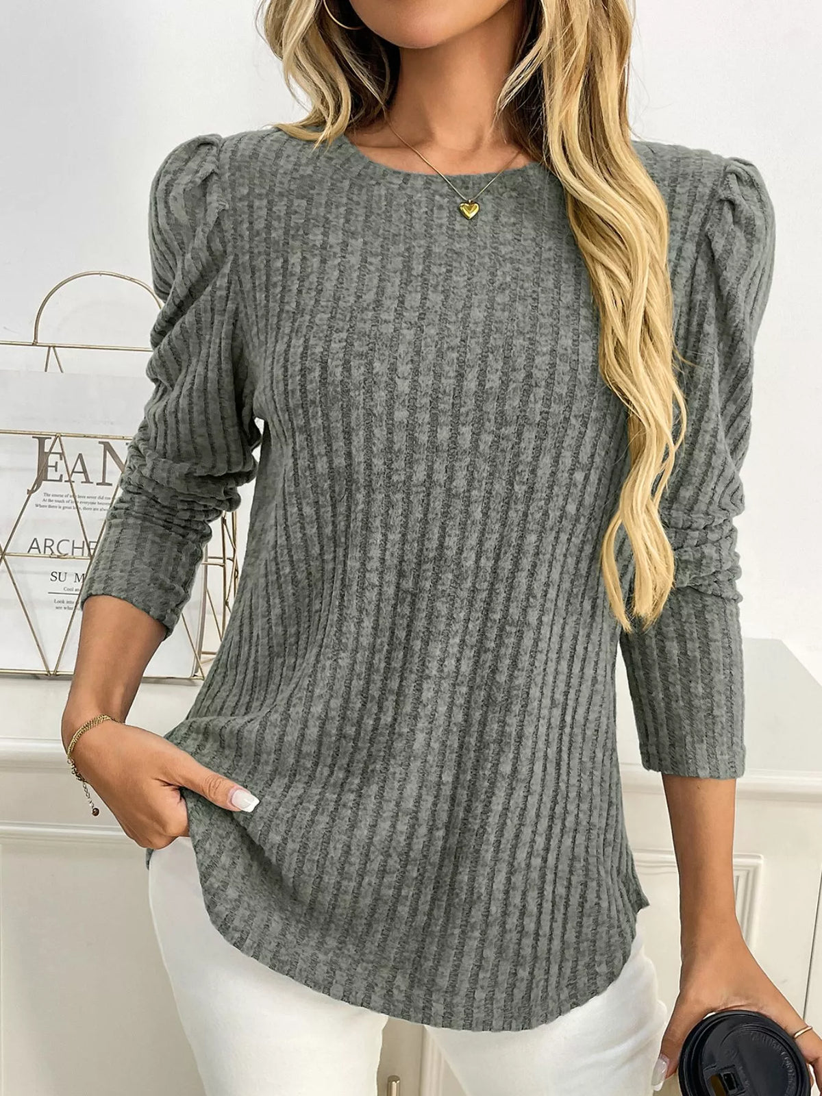 Round Neck Puff Sleeve T-shirt (31)