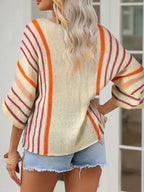 Striped Boat Neck Three-quarter Sleeve Knit Top (8)