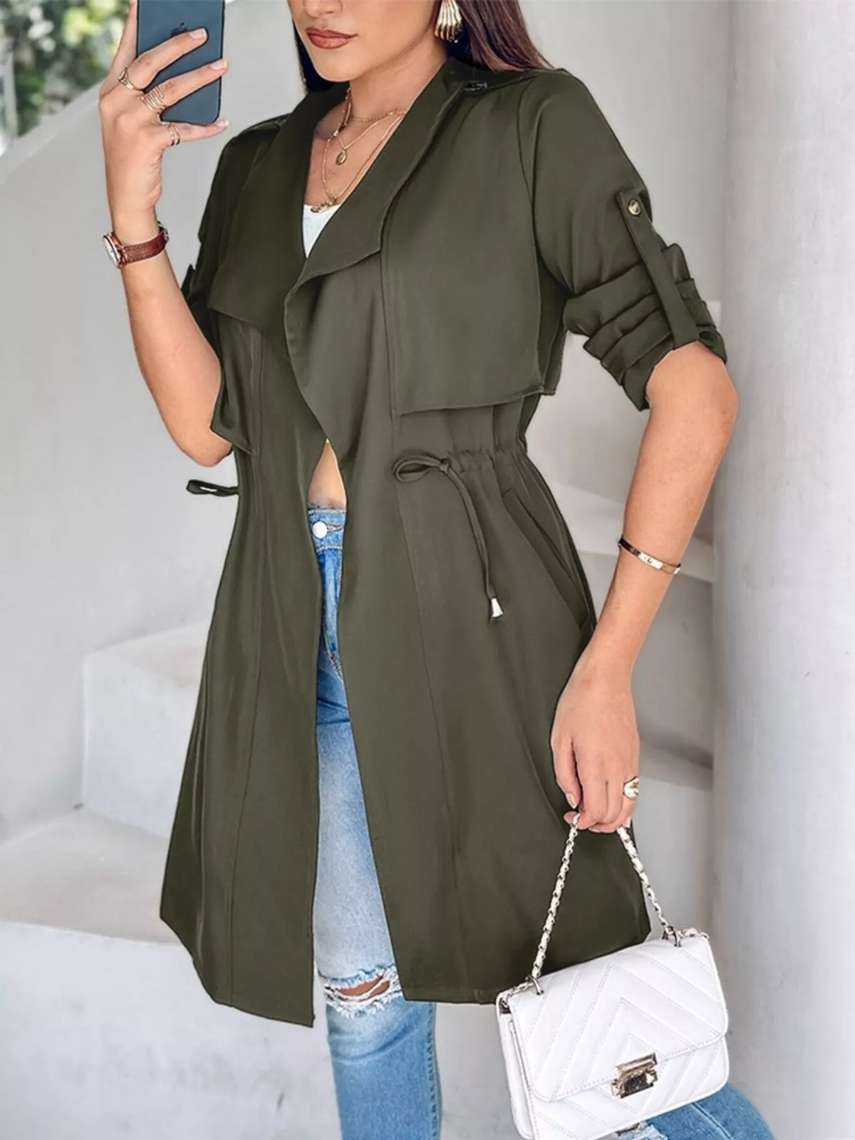 Drape Collar Lightweight Trench Coat (17)