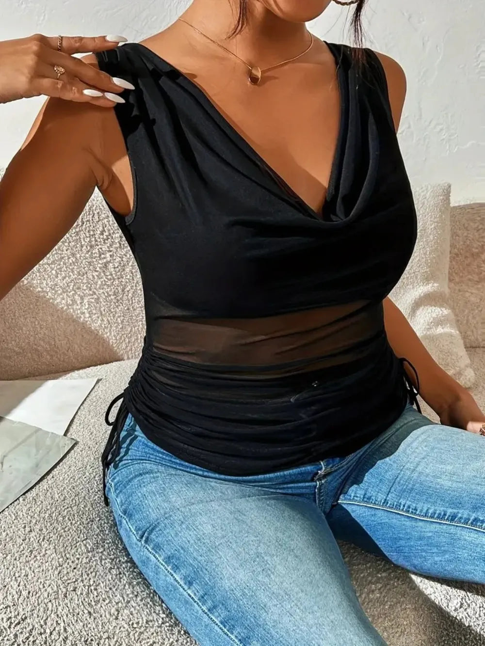 Side Drawstring Ruched Tank (4)