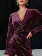 Velvet Ruched Slit Midi Dress (14)