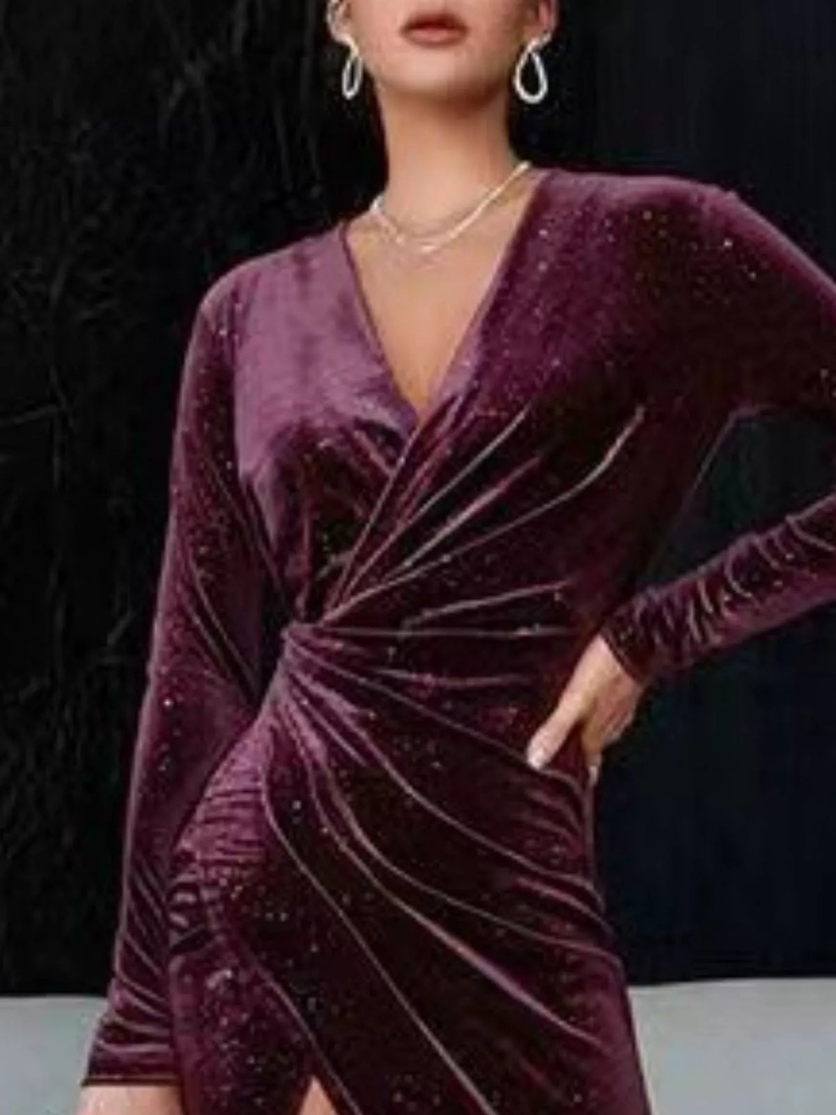 Velvet Ruched Slit Midi Dress (14)