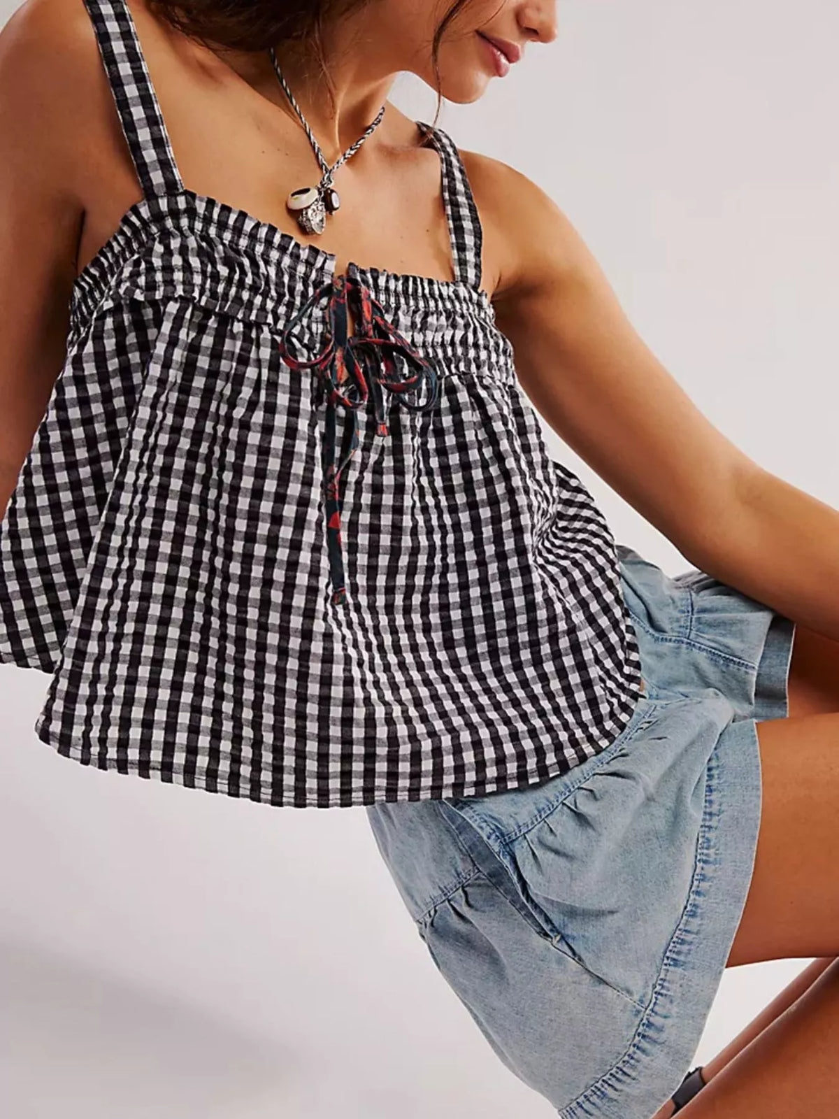 Smocked Gingham Tie-front Cami (6)