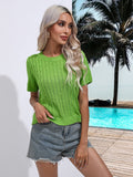 Cable-knit Round Neck Short Sleeve Knit Top