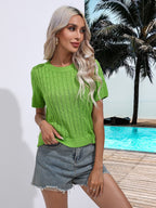 Cable-knit Round Neck Short Sleeve Knit Top