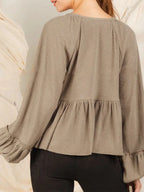 Notched Balloon Sleeve Peplum Blouse (14)