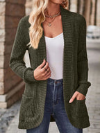 Ribbed Knit Open Front Cardigan Pockets (13)