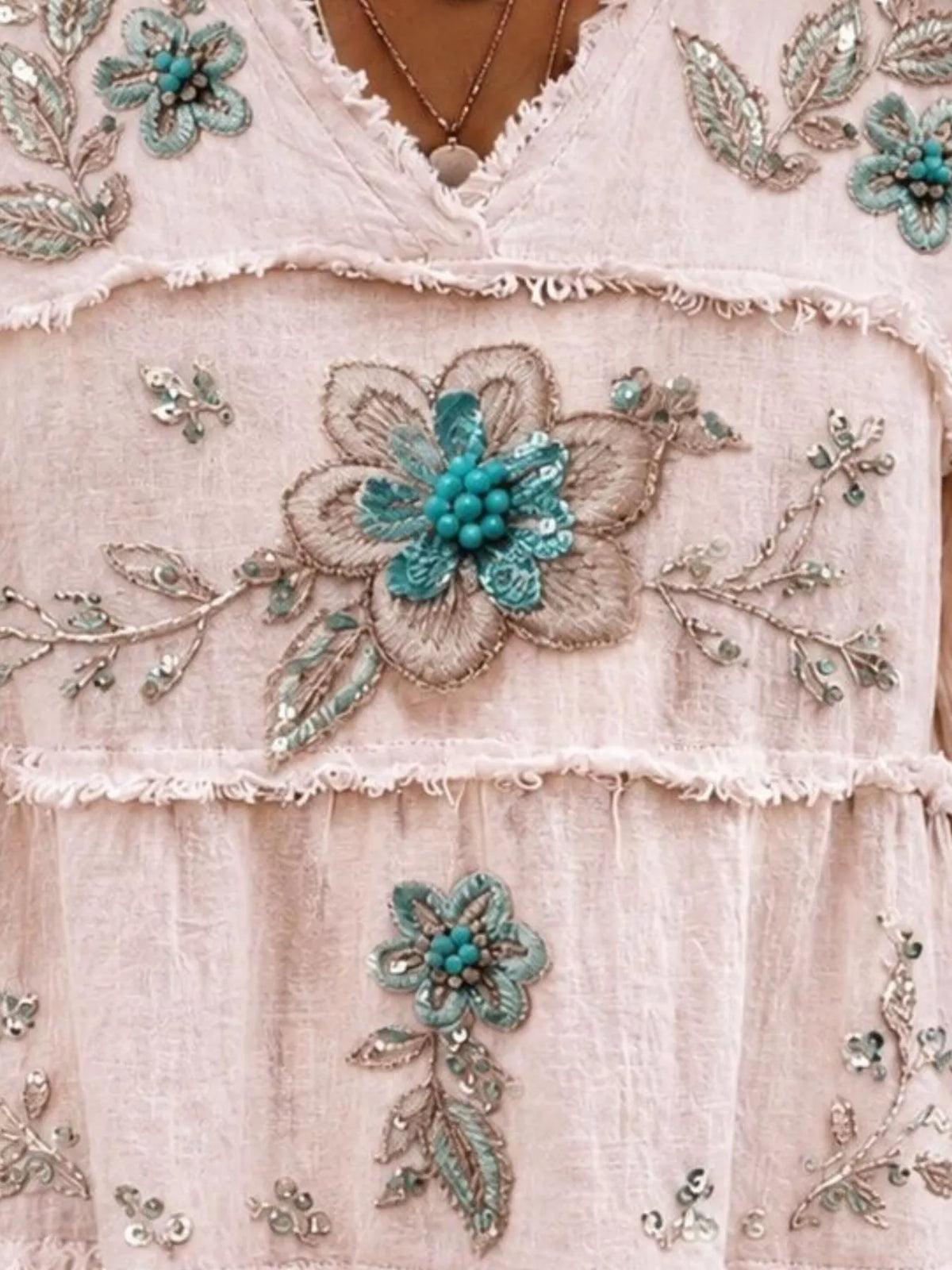 Full Size Floral Raw Hem V-neck Blouse Plus (6)