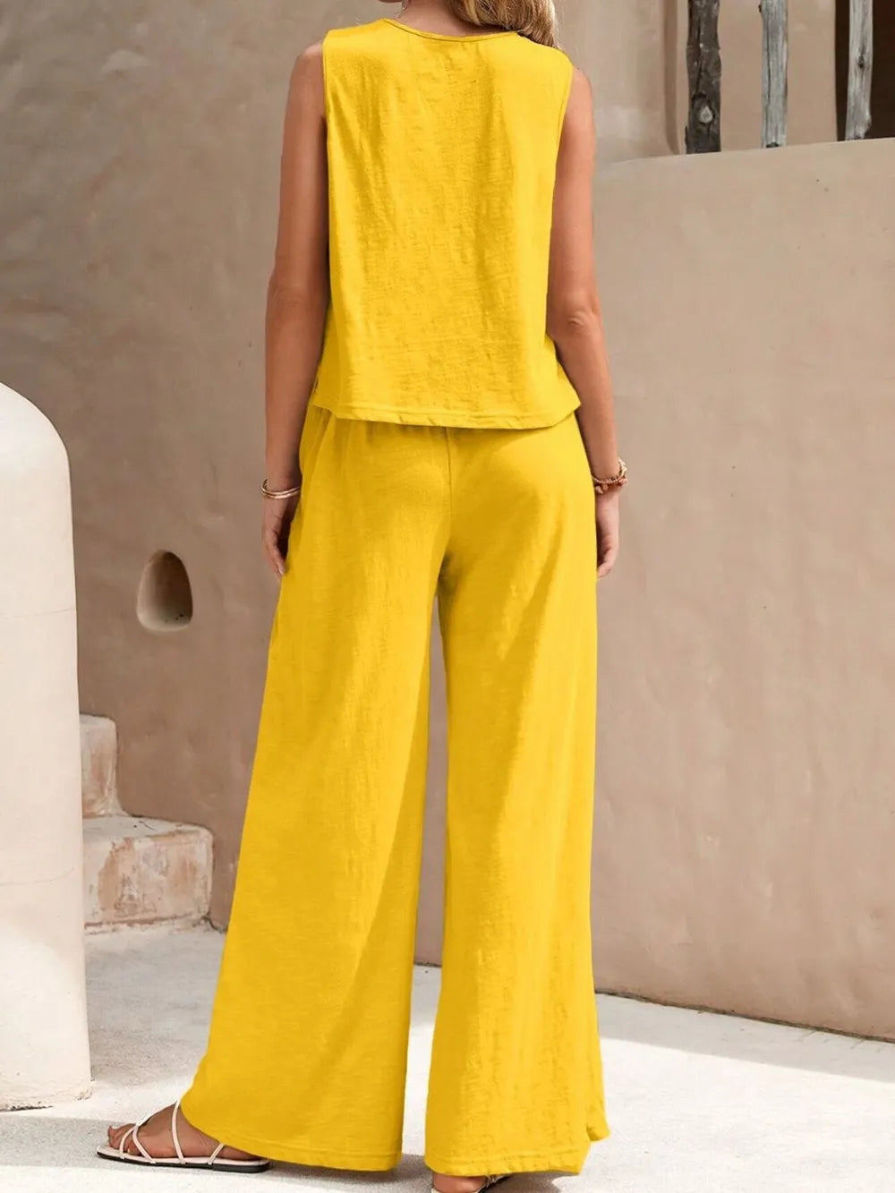Round Neck Sleeveless Top Wide Leg Pants Set (8)