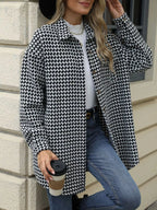 Houndstooth Button Up Long Sleeve Coat (3)