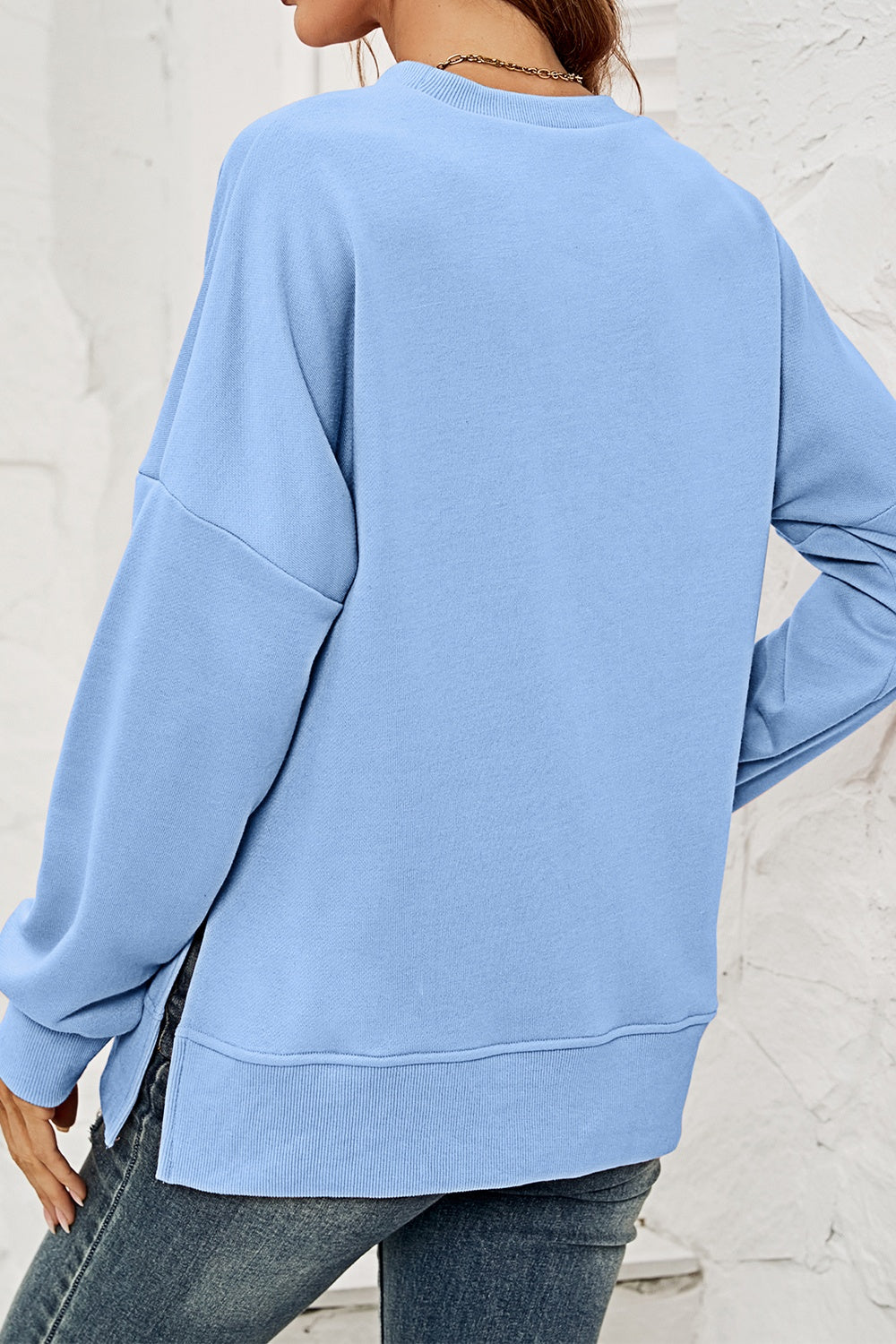 Round Neck Dropped Shoulder Slit Sweatshirt (6)
