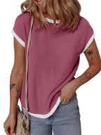 Contrast Trim Round Neck Short Sleeve T-shirt (25)