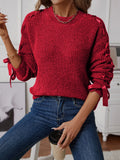 Ribbon-tie Sleeve Round Neck Sweater (5)