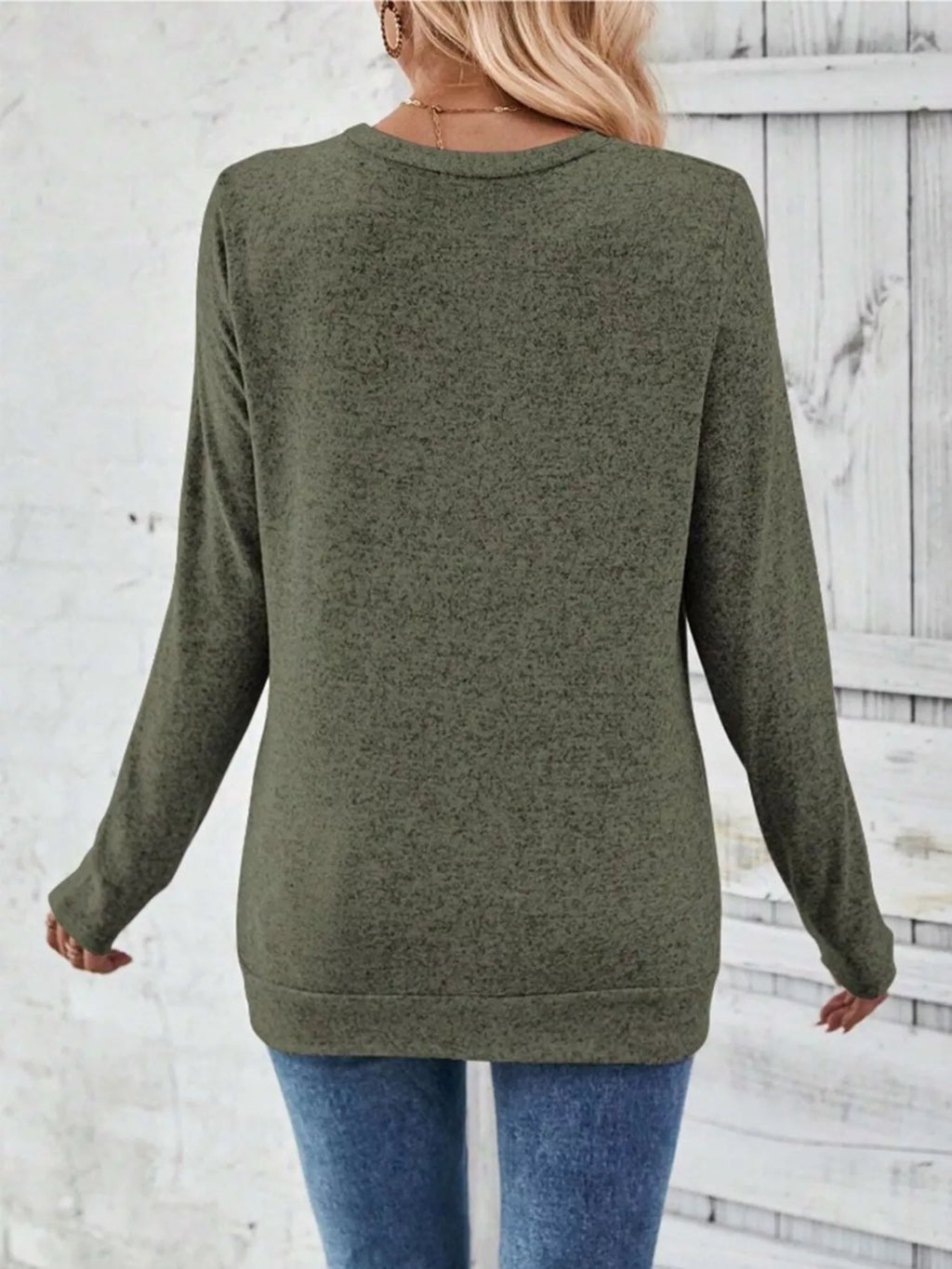 Casual Decor Button Long Sleeve T-shirt (18)