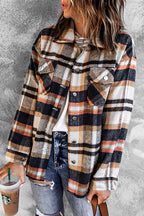 Plaid Button Front Shirt Jacket Breast Pockets (11)