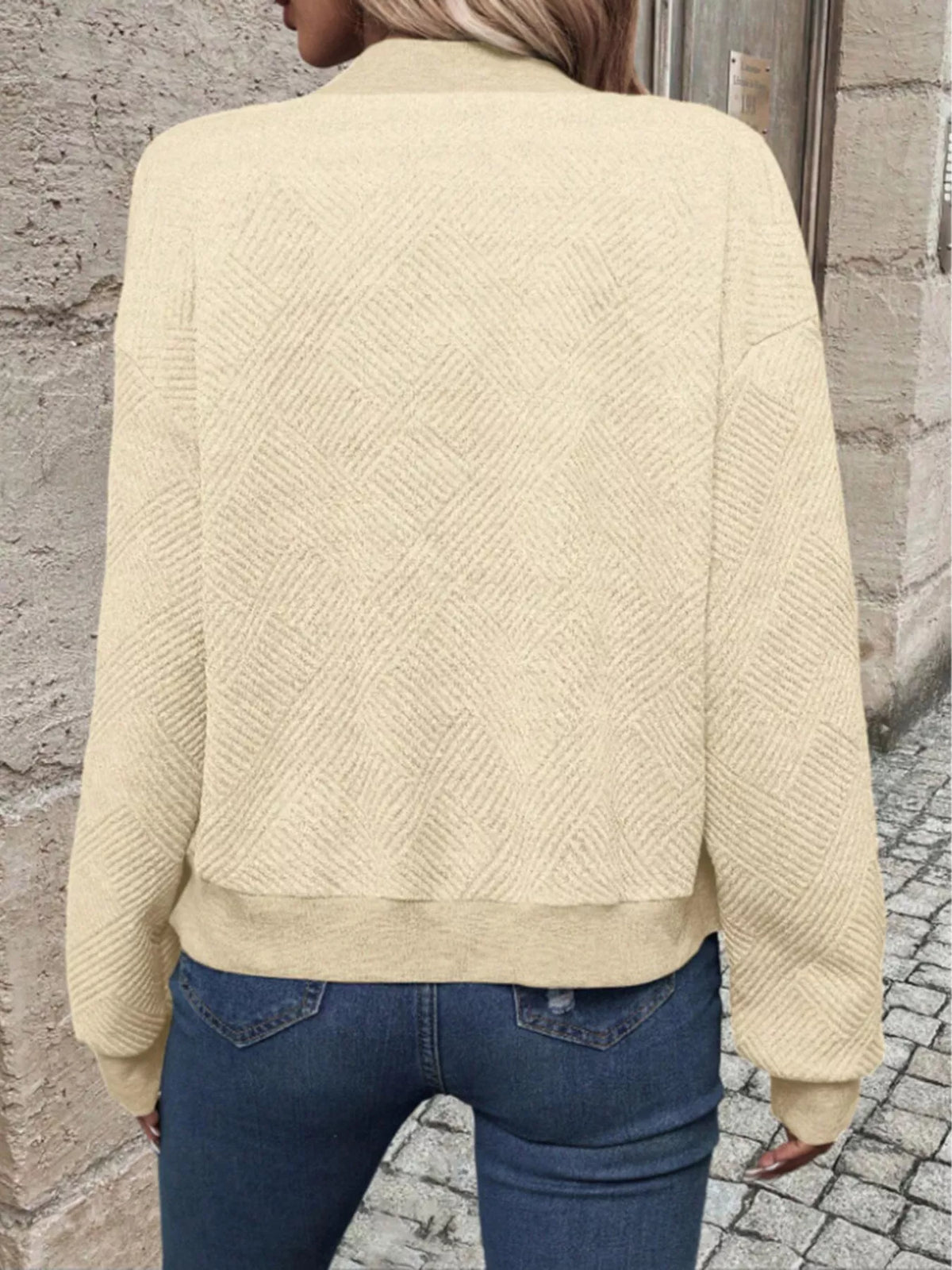 Textured Knit Zip-up Bomber Jacket (4)