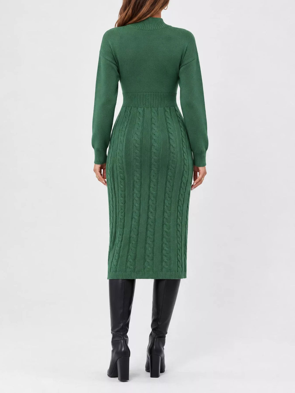 Full Size Mock Neck Cable Knit Sweater Dress Front Slit Plus (28)