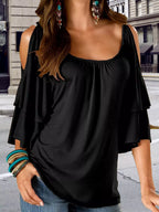 Cold Shoulder Ruffle Sleeve T-shirt