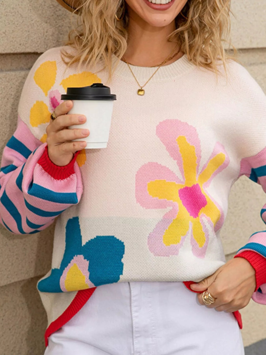 Floral Striped Crew Neck Sweater (16)