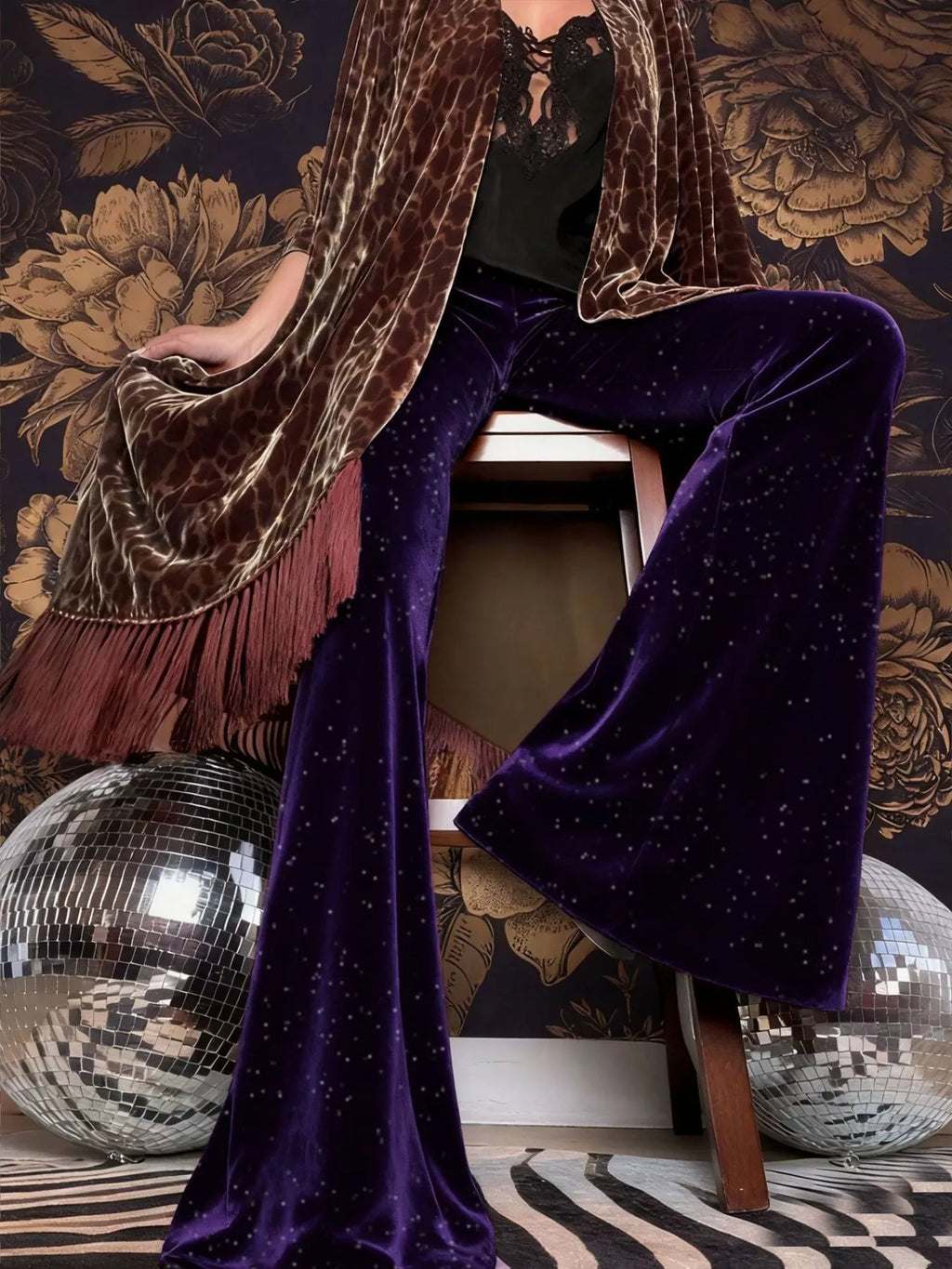 Velvet High Waist Flared Pants (26)