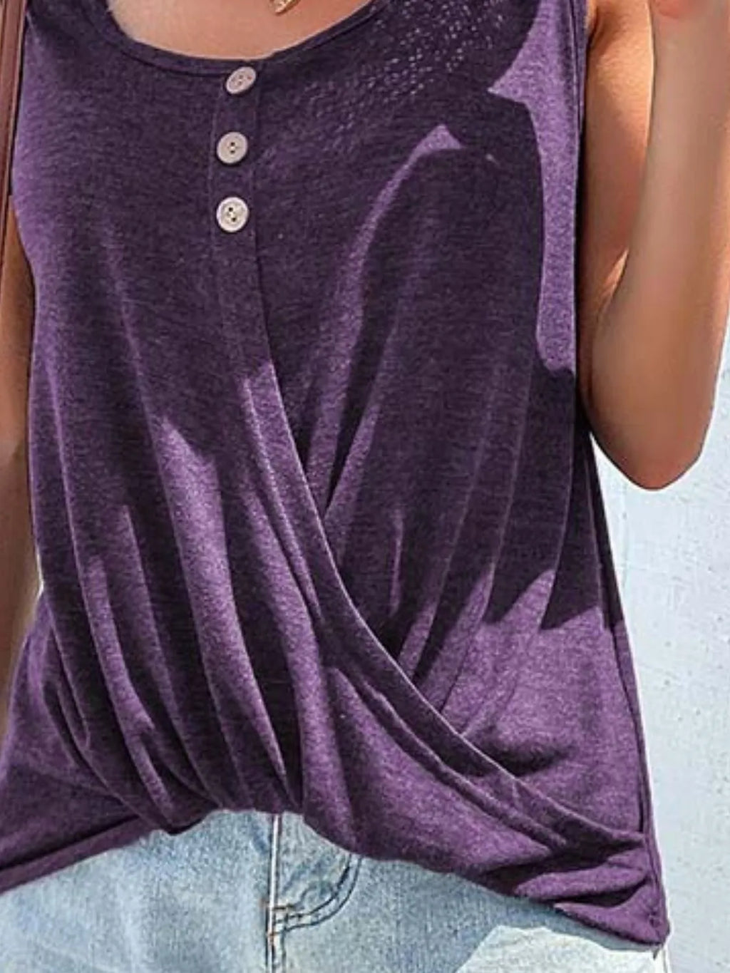 Full Size Decorative Button Round Neck Tank Plus (13)