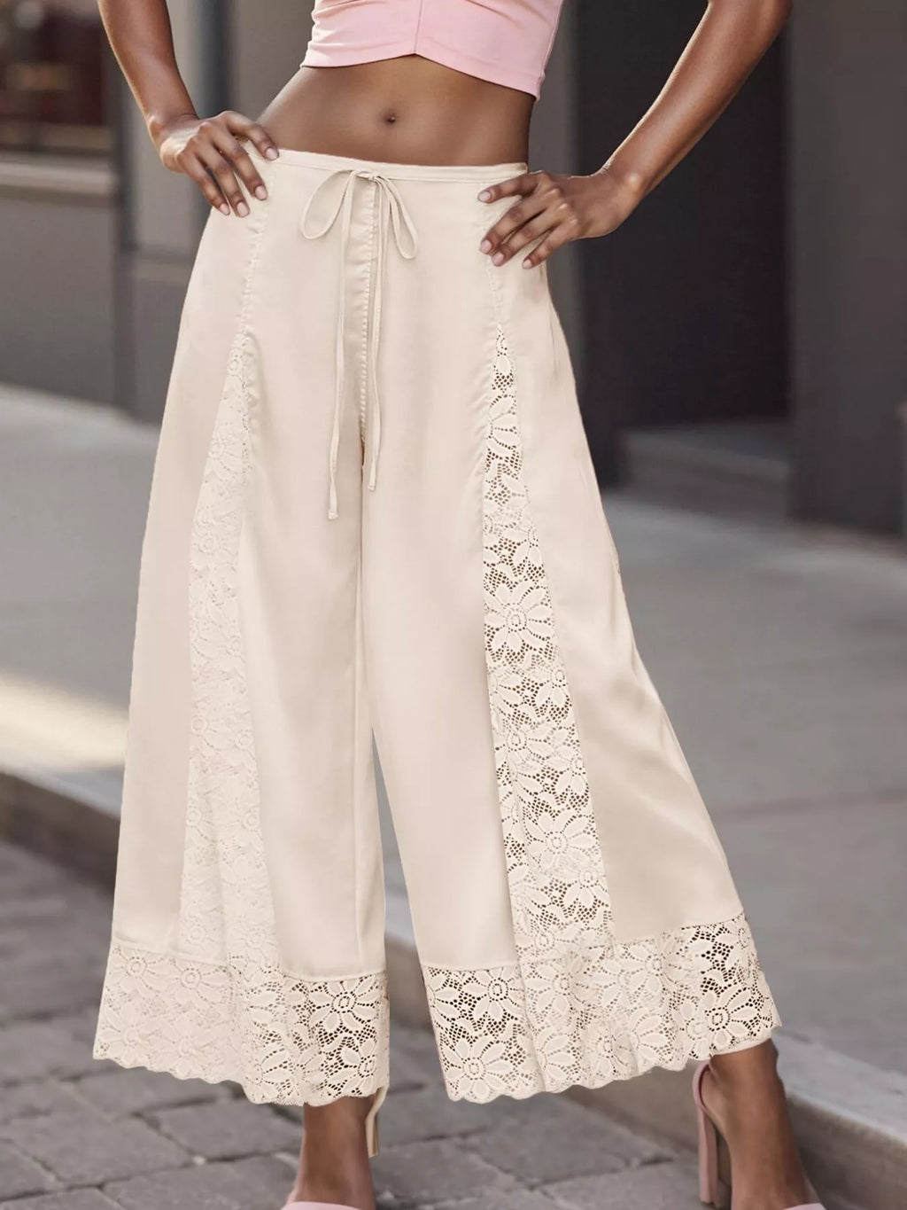 Lace Trim Wide-leg Cropped Pants (11)
