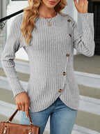 Ribbed Knit Decor Button T-shirt (8)