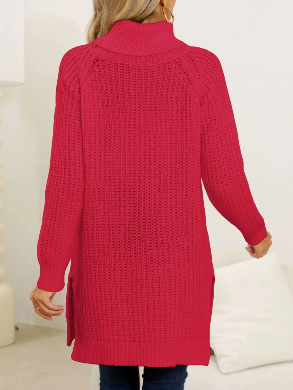 Slit Turtleneck Long Sleeve Sweater (5)