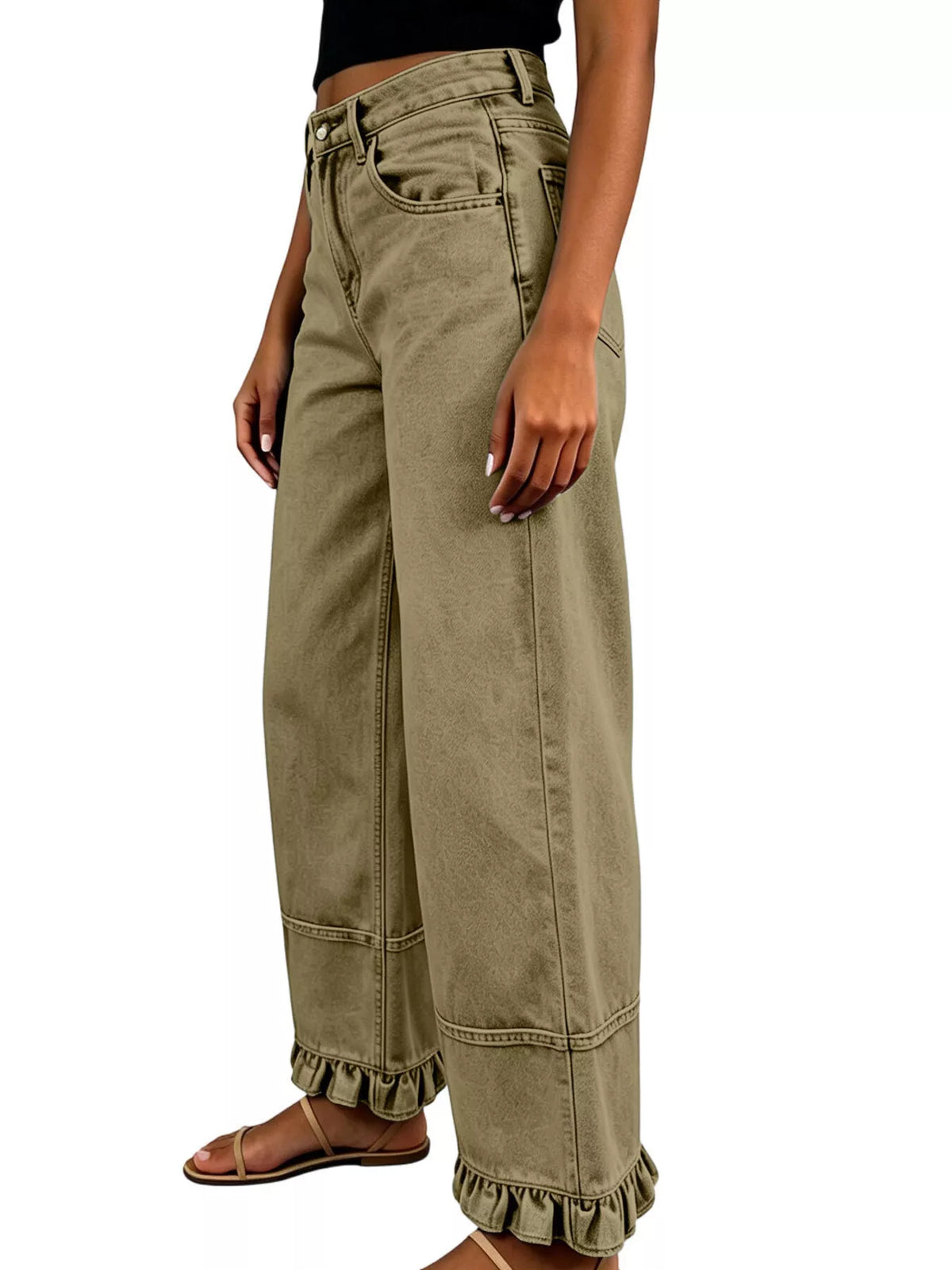 Full Size High-waisted Wide-leg Ruffled Hem Jeans Plus (15)
