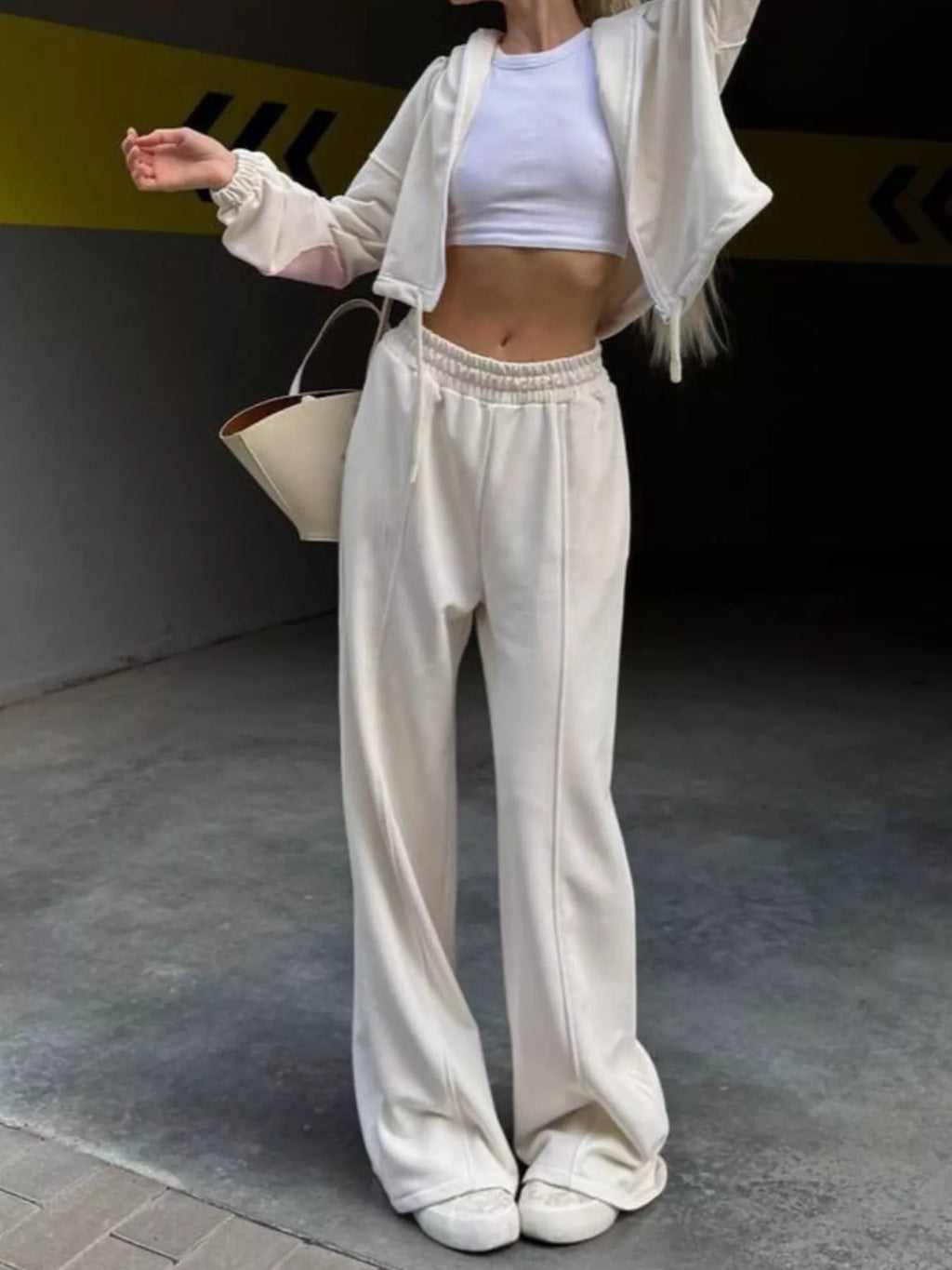 Zip Up Hoodie Wide-leg Pants Set (7)
