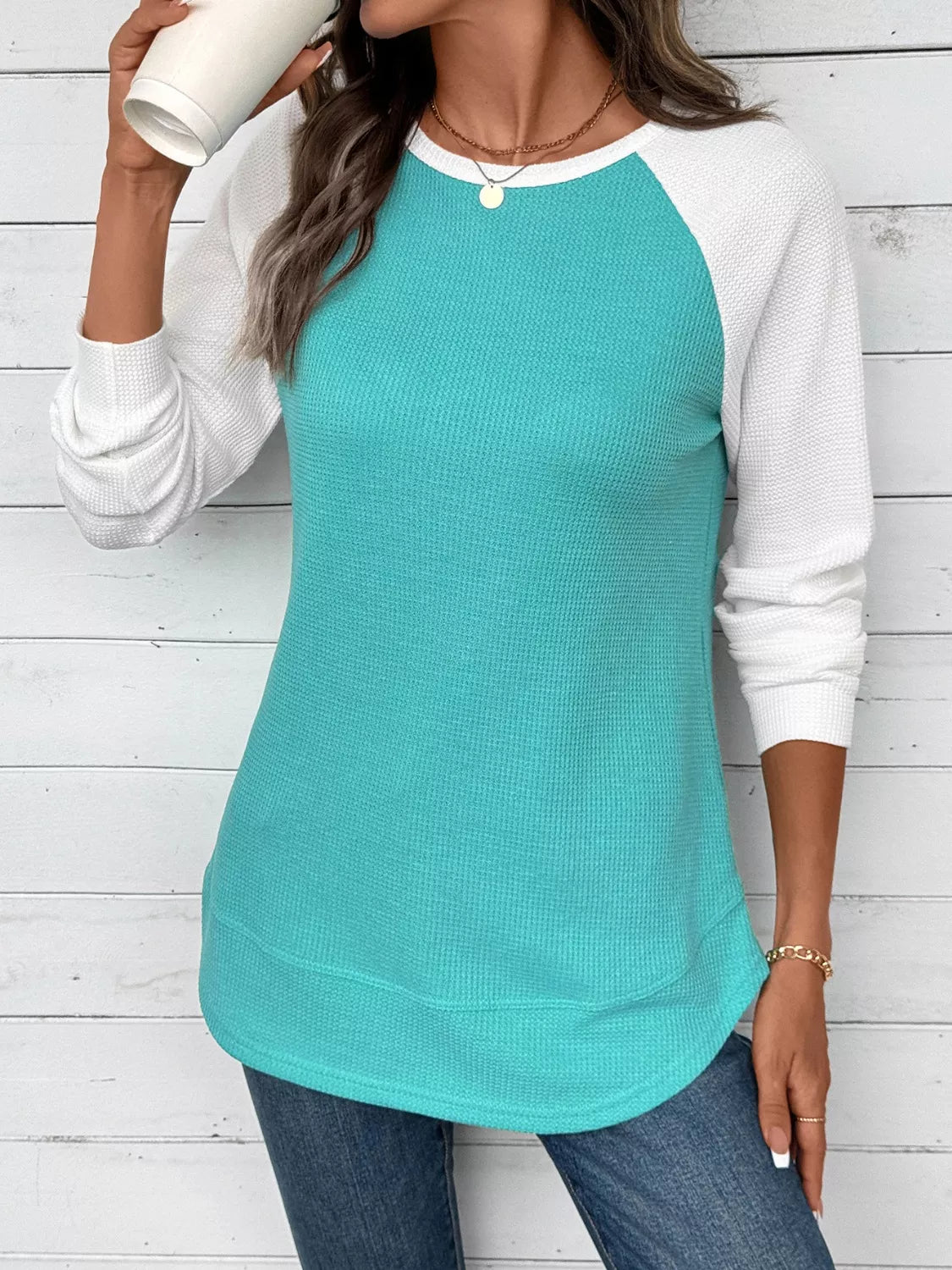 Waffle Knit Raglan Sleeve T-shirt (26)