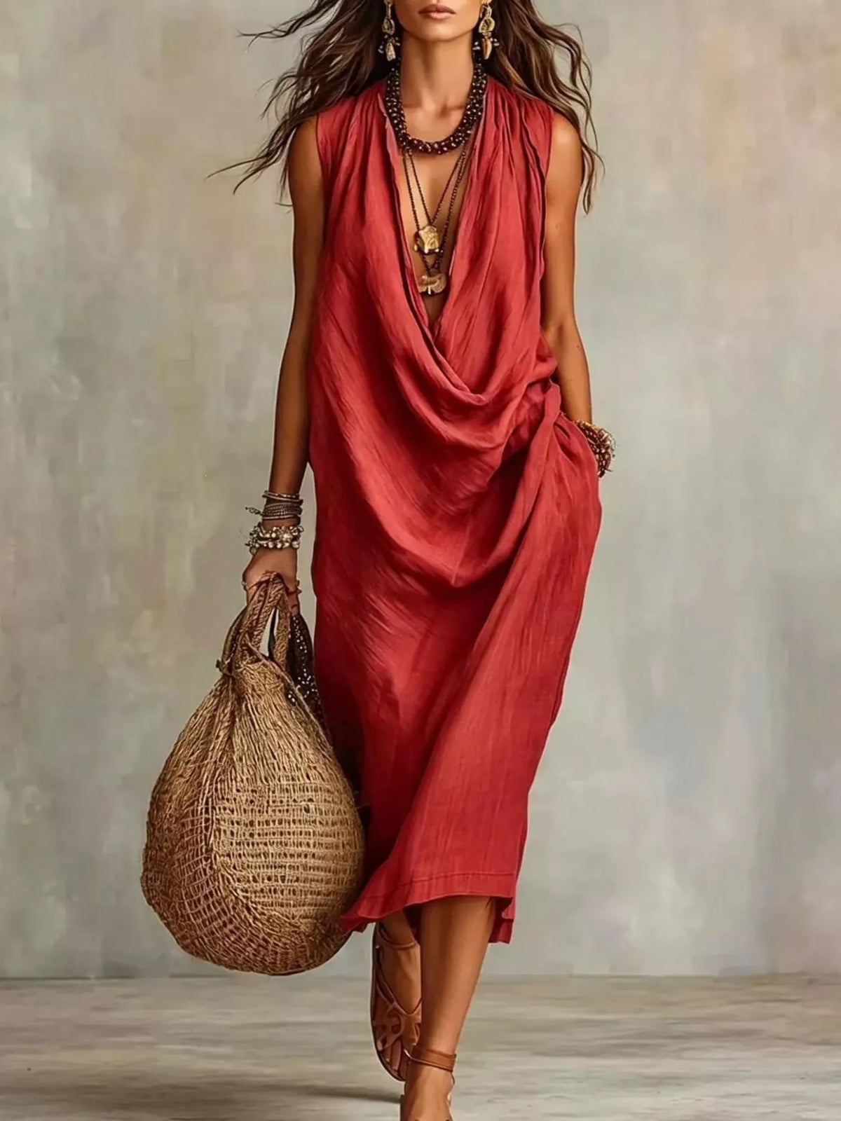 Full Size Cowl Neck Sleeveless Midi Dress Plus (7)