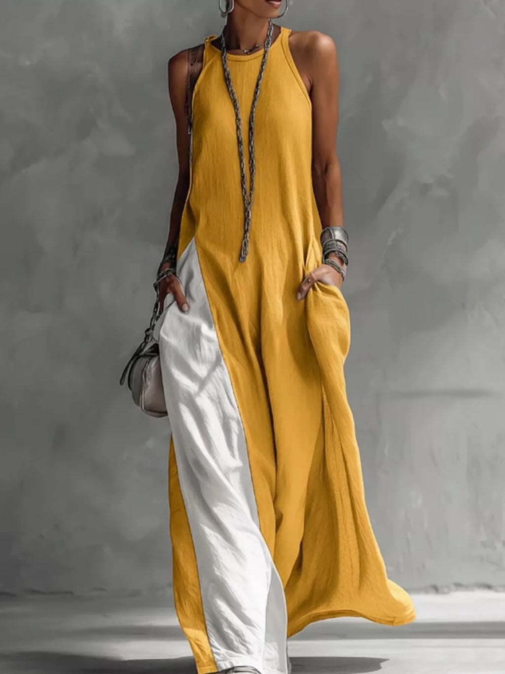 Two-tone Sleeveless Maxi Dress (5)
