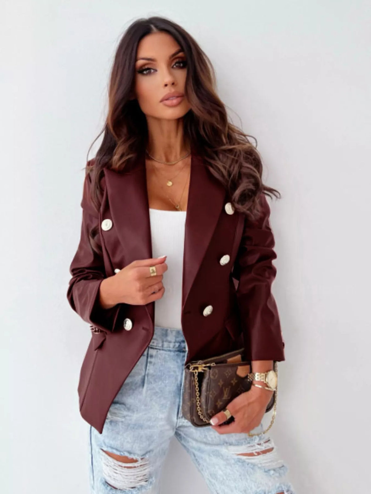 Lapel Collar Leather Blazer (10)