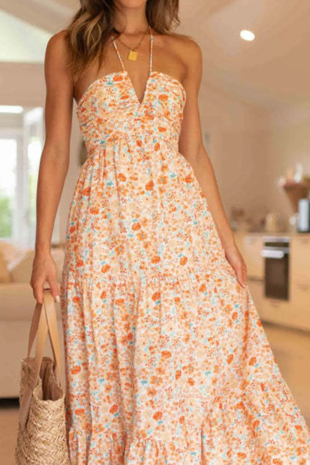 Floral Halter Neck Tiered Maxi Dress (2)