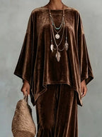 Full Size Asymmetrical Top Wide Leg Pants Set Plus (10)