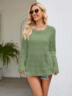 Round Neck Openwork Long Sleeve Knit Top (9)