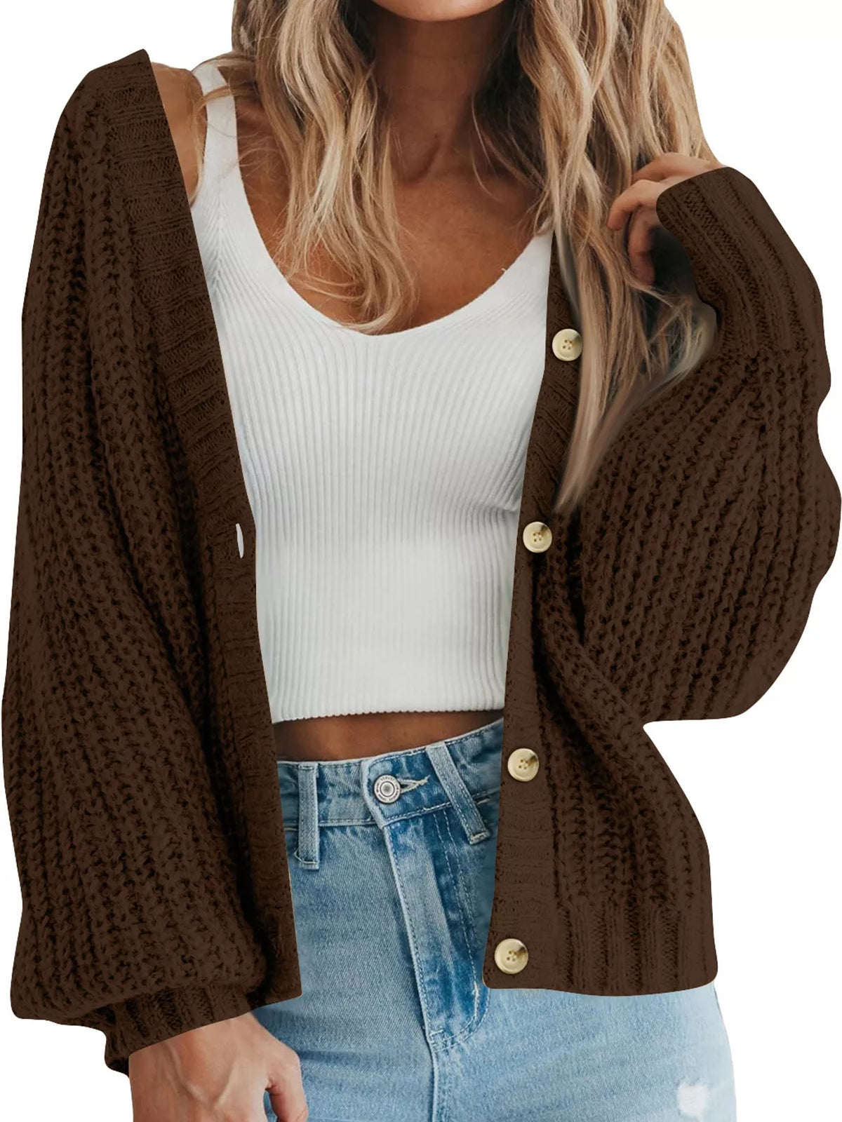 Full Size Chunky Knit Button-down Cardigan Plus (34)