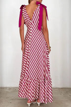 Printed V-neck Tie Shoulder Midi Cami Dress (2)
