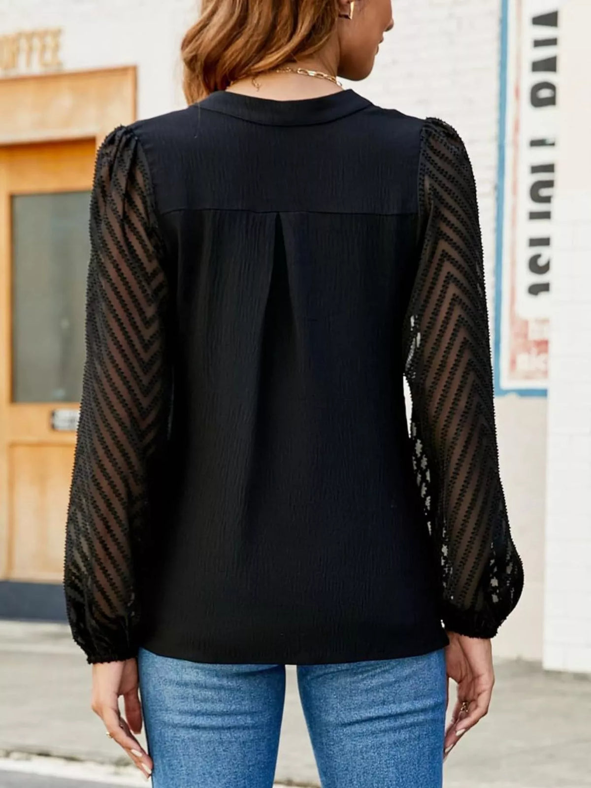 Notched Balloon Sleeve Blouse (17)