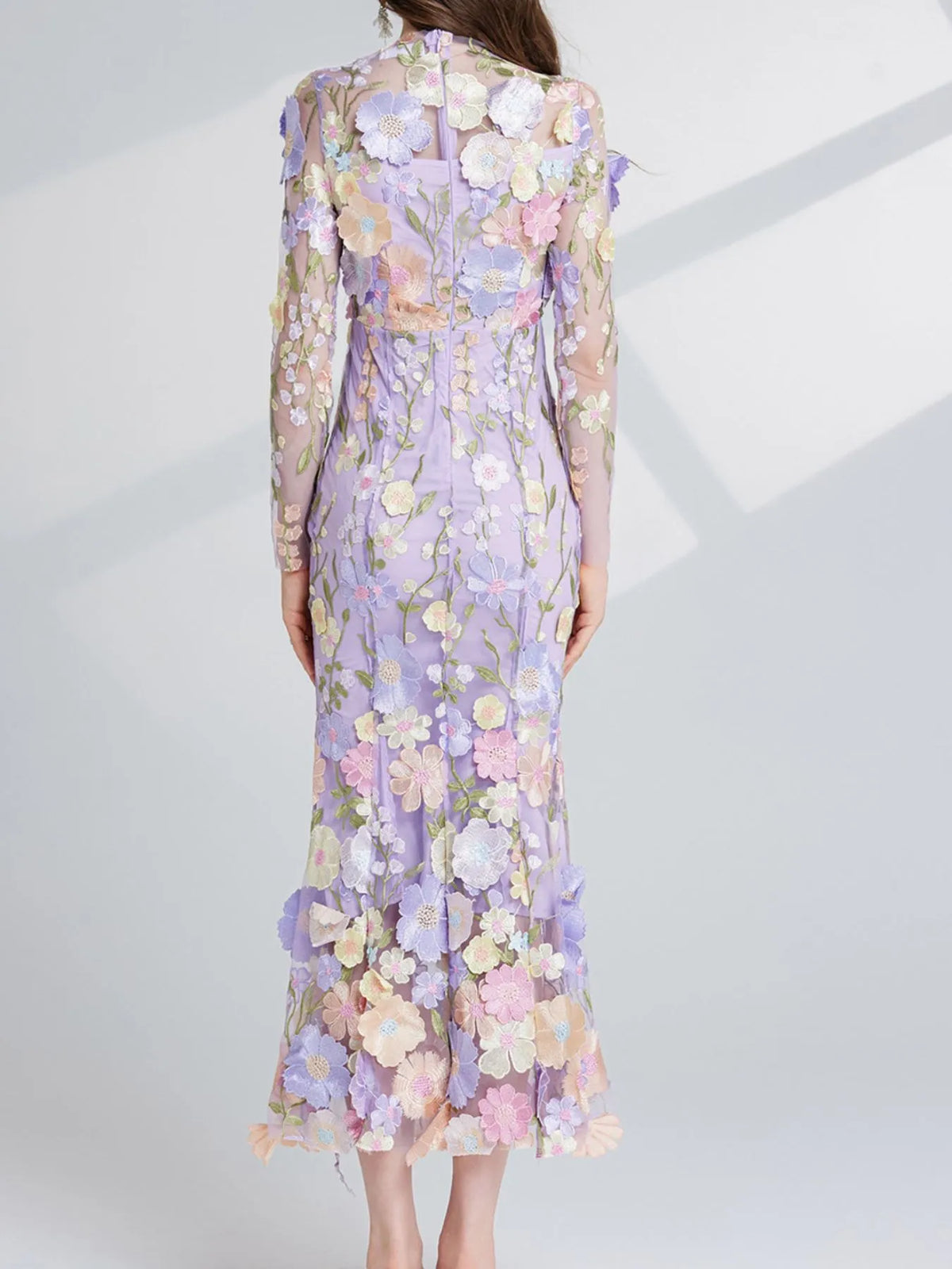 Floral Embroidered Mesh Long Sleeve Midi Dress (12)