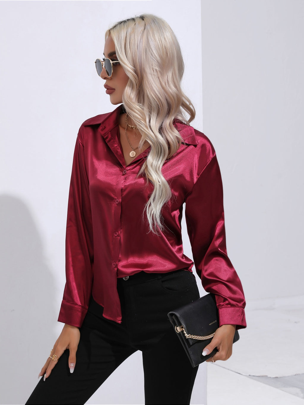 Collared Neck Buttoned Long Sleeve Shirt (11)