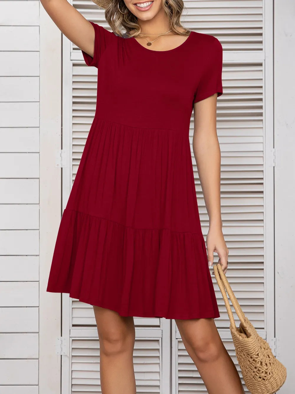 Round Neck Short Sleeve Mini Tee Dress (24)