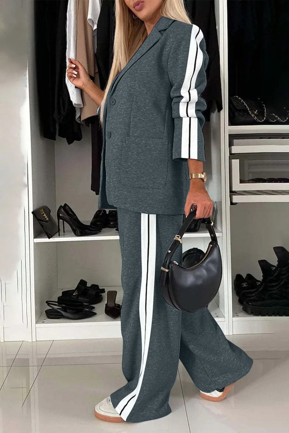 Full Size Contrast Lapel Collar Top Pants Set (15)