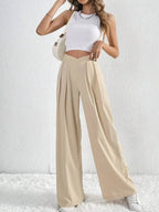 V-waisted Ruched Front Wide Leg Pants (9)