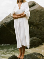 Tie Neck 3/4 Sleeve Midi Dress (4)
