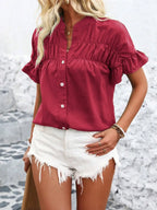 Button Down Ruffled Short Sleeve Shirt (2)