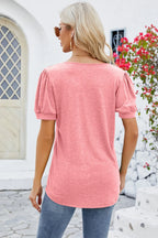 Frill Notched Short Sleeve Blouse (24)